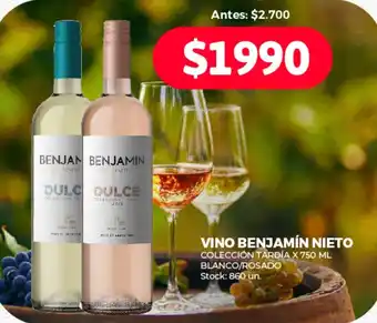 Supermercados Tadicor VINO BENJAMÍN NIETO COLECCIÓN TARDÍA X 750 ML BLANCO/ROSADO oferta