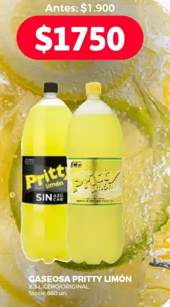 Supermercados Tadicor GASEOSA PRITTY LIMÓN X 3L CERO/ORIGINAL oferta