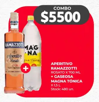 Supermercados Tadicor APERITIVO RAMAZZOTTI ROSATO X 700 ML + GASEOSA MAGNA TÓNICA X 1.5L oferta