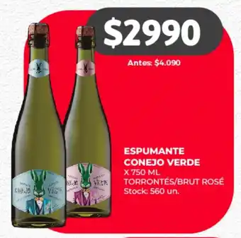 Supermercados Tadicor ESPUMANTE CONEJO VERDE X 750 ML TORRONTÉS/BRUT ROSÉ oferta