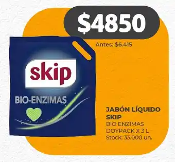 Supermercados Tadicor JABÓN LÍQUIDO SKIP BIO ENZIMAS DOYPACK X 3L oferta