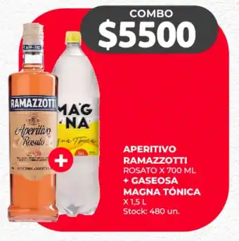 Supermercados Tadicor APERITIVO RAMAZZOTTI ROSATO X 700 ML + GASEOSA MAGNA TÓNICA X 1,5L oferta