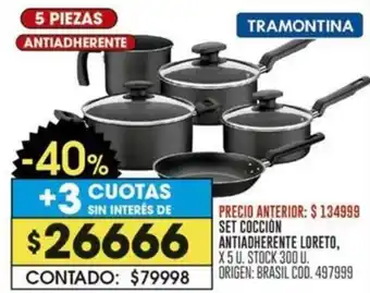 Coto TRAMONTINA SET COCCIÓN ANTIADHERENTE LORETO, x 5 piezas oferta