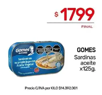 Nini Mayorista GOMES de Costa Sardinas aceite x125g. oferta