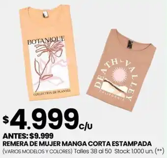 Changomas REMERA DE MUJER MANGA CORTA ESTAMPADA oferta