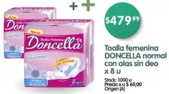 Supermercados Buenos Días Toalla femenina DONCELLA normal con alas sin deo x 8u oferta