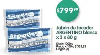 Supermercados Buenos Días Jabón de tocador ARGENTINO blanco x 3 x 80g oferta