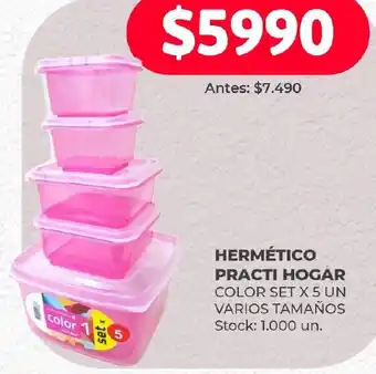 Supermercados Tadicor HERMÉTICO PRACTI HOGAR COLOR SET X 5 UN VARIOS TAMAÑOS oferta