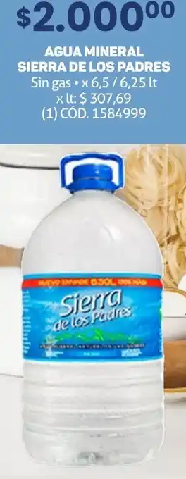 Makro AGUA MINERAL SIERRA DE LOS PADRES Sin gas x 6,5/6,25lt oferta