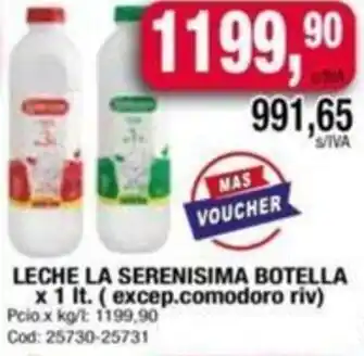 Maxiconsumo LECHE LA SERENISIMA BOTELLA x 1It oferta