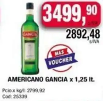 Maxiconsumo AMERICANO GANCIA x 1,25It oferta