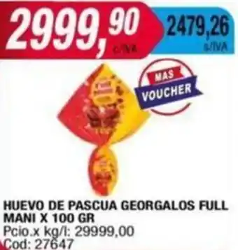 Maxiconsumo HUEVO DE PASCUA GEORGALOS FULL MANI X 100 GR oferta
