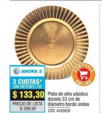 Rio Shop Deco Plato De Sitio Plástico Dorado 33 Cm De Diámetro Borde Ondas oferta