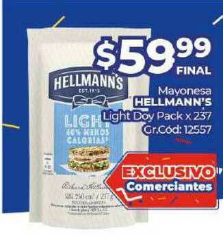 Diarco Mayonesa Hellmann's Light Doy Pack x 237 oferta
