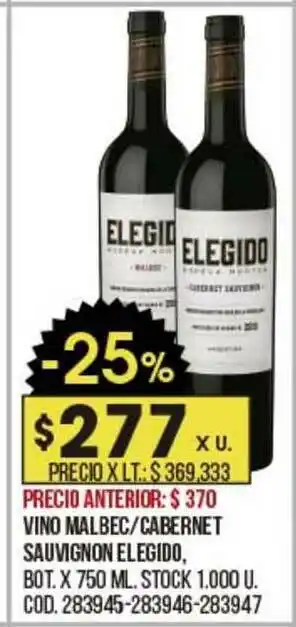 Coto Vino Malbec Cabernet Sauvignon Elegido x 750ml oferta