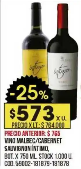 Coto Vino Malbec Cabernet Sauvignon íntimo x 750ml oferta