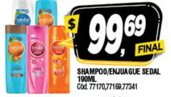 Supermercados Yaguar Sedal Shampoo/enjuague 190ml oferta