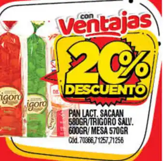Supermercados Yaguar Pan Lact Sacaan 580gr/trigoro Salv 600gr oferta