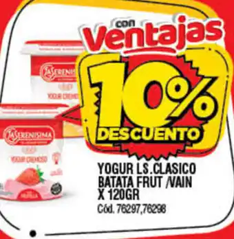 Supermercados Yaguar Yogur LS Clasico Batata Frut/Vain x 120gr oferta