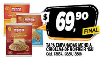 Supermercados Yaguar Tapa Empanadas Mendia Criolla/Horno 15u oferta