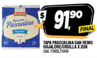 Supermercados Yaguar Tapa Pascualina San remo Hojaldre/Criolla x 2un oferta