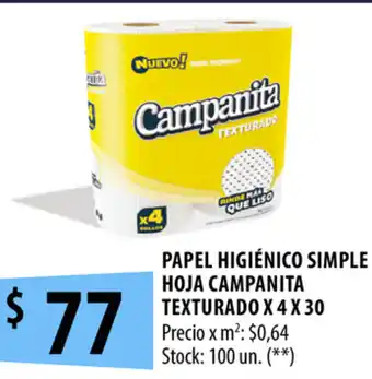 Punto Mayorista Campanita Papel Higienico Simple Hoja Texturado x 4 x 30 oferta
