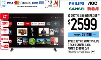 Punto Mayorista TV LED 32" HD Smart Philips o Rca O Sansei O AOC oferta