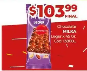 Diarco Milka Chocolate Leger x 45 gr oferta