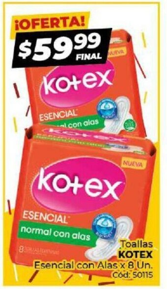 Diarco Kotex Toallas Esencial con Alas x 8 Un oferta