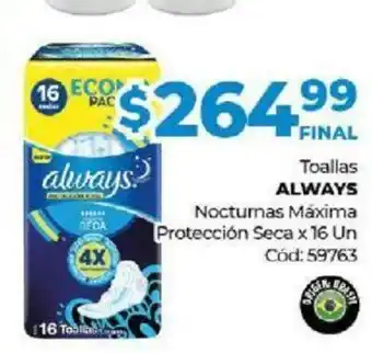 Diarco Always Toallas Nocturnas Máxima Protección Seca x 16 Un oferta