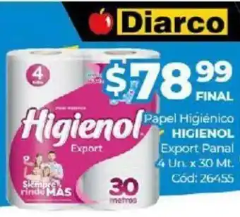 Diarco Higienol Papel Higienico Export Panal 4Un x 30 Mt oferta
