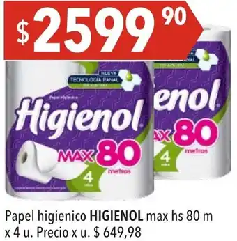 Hergo Papel higienico HIGIENOL max hs 80m x 4u oferta