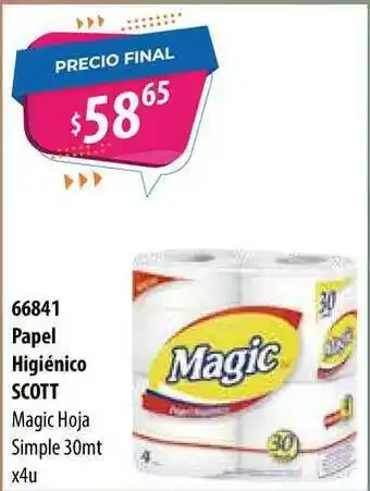 Papel Higiénico Scott Magic Hoja Simple 30mt x 4u