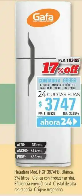 Red del Hogar Heladera Mod. Hgf 387afb Blanca Gafa oferta
