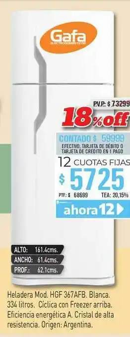 Red del Hogar Heladera Mod. Hgf 367afb Blanca Gafa oferta