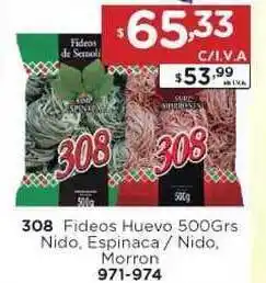 Hipermay 308 Fideos Huevo 500grs Nido, Espinaca / Nido, Morron 971-974 oferta