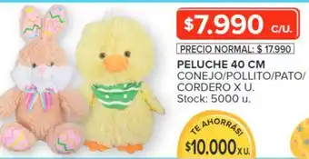 Carrefour PELUCHE 40CM CONEJO/POLLITO/PATO/ CORDERO X U oferta