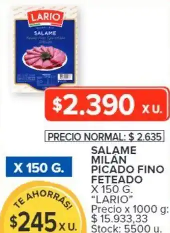 Carrefour SALAME MILÁN PICADO FINO FETEADO X 150G oferta