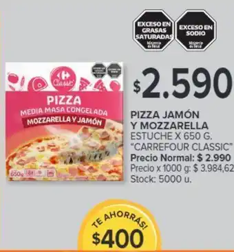 Carrefour PIZZA JAMÓN Y MOZZARELLA ESTUCHE X 650G oferta