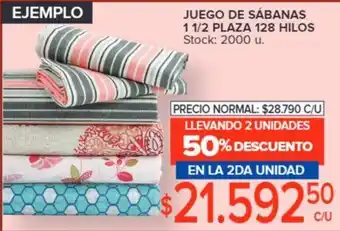 Carrefour JUEGO DE SÁBANAS 1 1/2 PLAZA 128 HILOS oferta