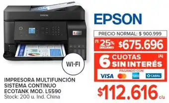Carrefour EPSON IMPRESORA MULTIFUNCIÓN SISTEMA CONTINUO ECOTANK MOD. L5590 oferta
