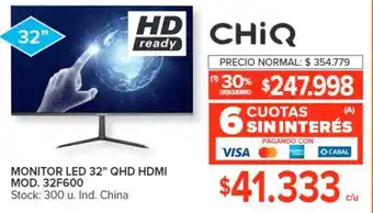 Carrefour CHiQ MONITOR LED 32" QHD HDMI MOD. 32F600 oferta