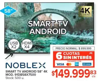 Carrefour NOBLEX SMART TV ANDROID 58" 4K MOD. 91DB58X7500 oferta
