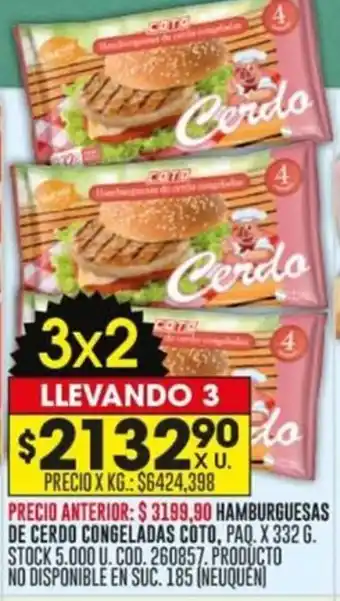 Coto HAMBURGUESAS DE CERDO CONGELADAS COTO, PAQ. X 332G oferta