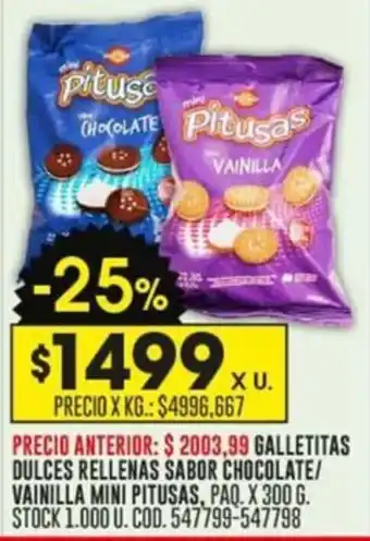 Coto GALLETITAS DULCES RELLENAS SABOR CHOCOLATE/ VAINILLA MINI PITUSAS, PAQ. X 300G oferta