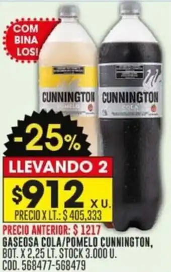 Coto GASEOSA COLA/POMELO CUNNINGTON, BOT. X 2,25LT oferta