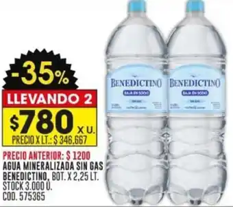 Coto AGUA MINERALIZADA SIN GAS BENEDICTINO BOT. X 2,25LT oferta