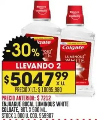 Coto ENJUAGUE BUCAL LUMINOUS WHITE COLGATE BOT. X 500ML oferta
