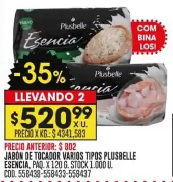 Coto JABÓN DE TOCADOR VARIOS TIPOS PLUSBELLE ESENCIA PAQ. X 120G oferta