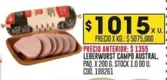 Coto LEBERWURST CAMPO AUSTRAL PAQ. X 200G oferta